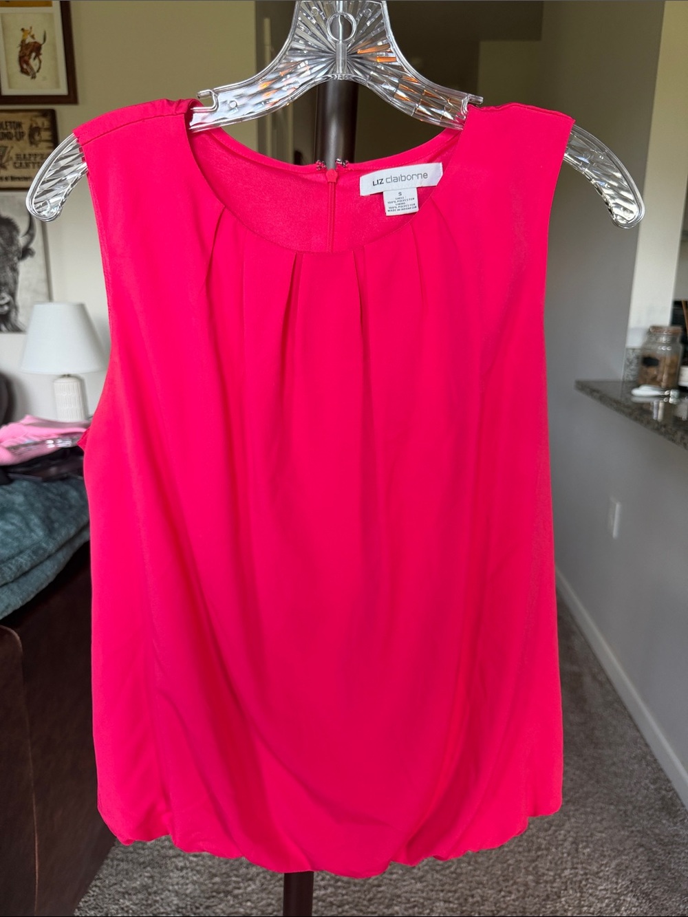 Liz Claiborne Bright Pink Sleeveless Pleated Shell Top